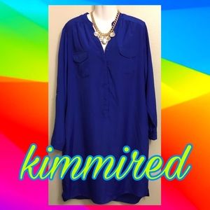 Royal Blue/Gold Dressy Shirt Dress ~ 14/16W ~ EUC